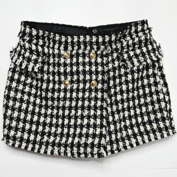 House of Harlow Black and White Checkered Wool Blend Tweed Mini Skort Skirt Lg - Picture 2 of 14